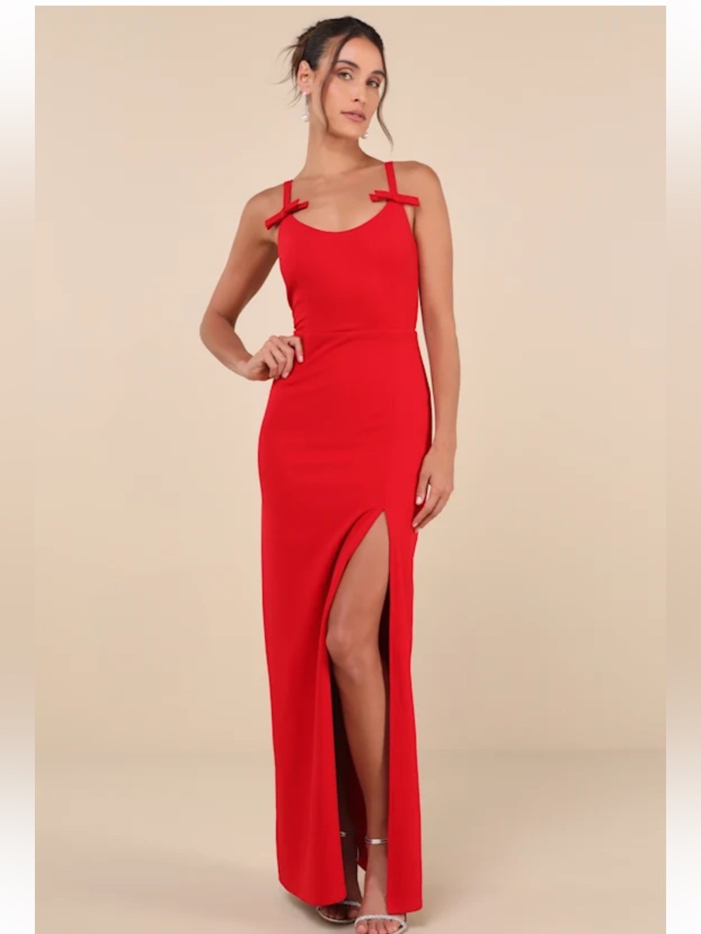 🍒SALE! Lulu’s Red Maxi Dress with Bow-Strap Details
